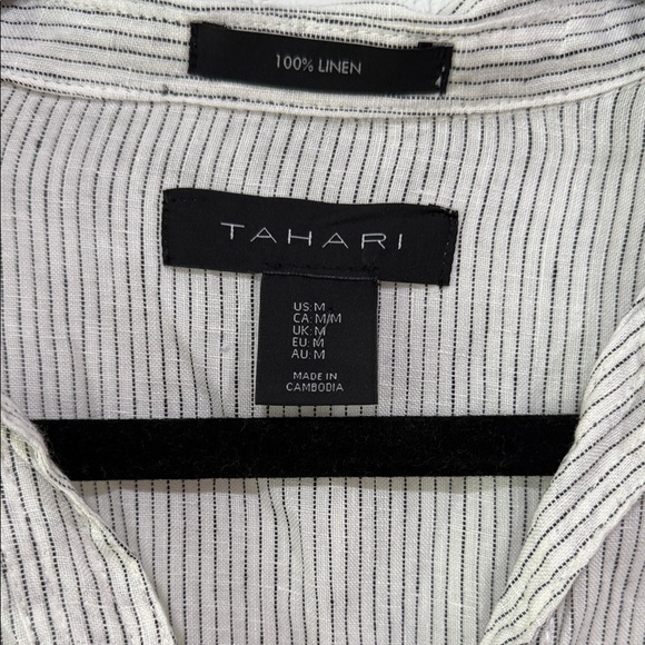 Tahari 100% Linen Striped Boho Chic Short Sleeve Shirt - Picture 2 of 4